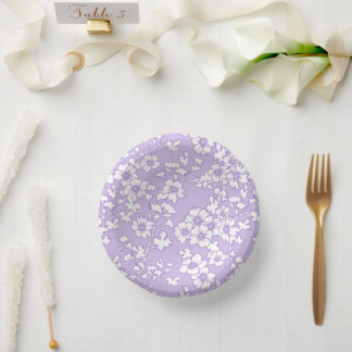 Floral Trellis White - Purple Paper Plate