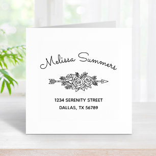 Floral Tribal Arrow, Rose Flowers Address 6 Rubber Stamp