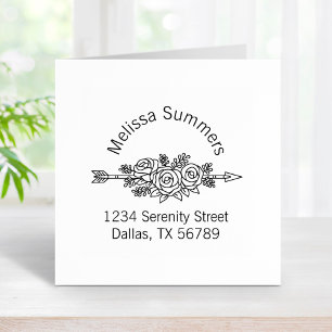 Floral Tribal Arrow, Rose Flowers Arch Address Rubber Stamp