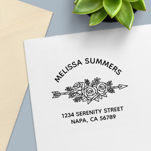 Floral Tribal Arrow, Rose Flowers Arch Address Self-inking Stamp
