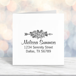 Floral Tribal Arrow, Rose Flowers Posy Address 3 Self-inking Stamp