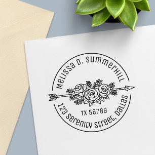 Floral Tribal Arrow Rose Flowers Round Address V2c Self-inking Stamp
