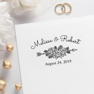 Floral Tribal Arrow Roses Save the Date Wedding Rubber Stamp