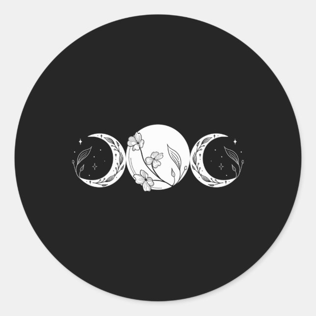 Floral Triple Moon Goddessmoon Phase Classic Round Sticker (Front)