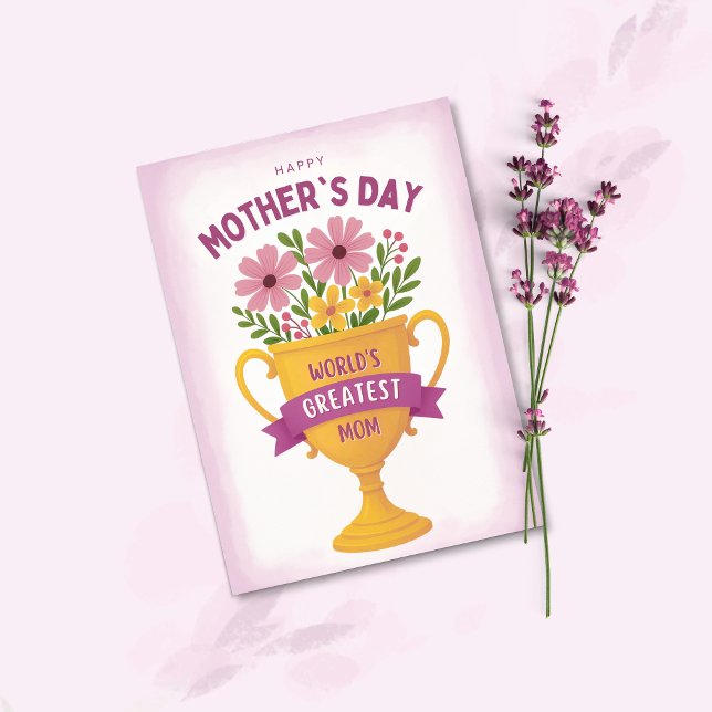 Floral Trophy Mother's Day Purple Holiday Card (Creator Uploaded)