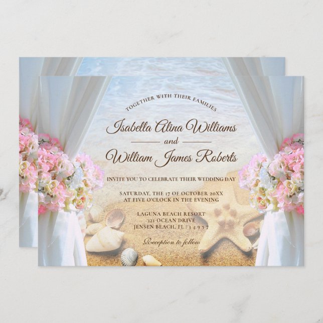 Floral Tropical Beach Starfish Wedding Invitation (Front/Back)
