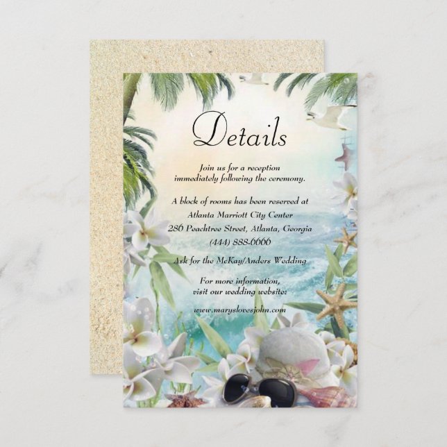 Floral Tropical Beach Wedding Details Enclosure Card (Front/Back)