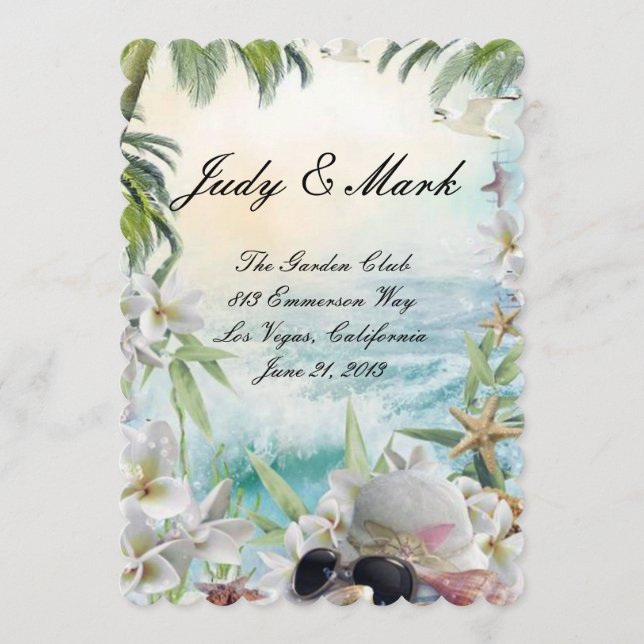 Floral Tropical Beach Wedding Menu Card (Front)