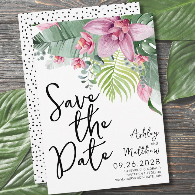 Floral Tropical Beach Wedding Save The Date (Chic Modern Floral Watercolor Tropical Wedding Save The Date)