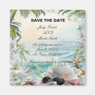 Floral Tropical Beach Wedding Save The Date Magnet