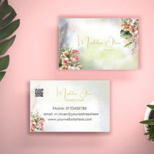 Floral Tropical Botanical Modern QR Code  Business Card