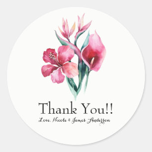 Floral Tropical Bouquet Elegant Wedding Favour Classic Round Sticker