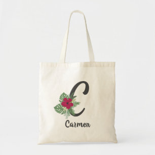 Floral tropical bouquet monogram letter “C” Tote Bag