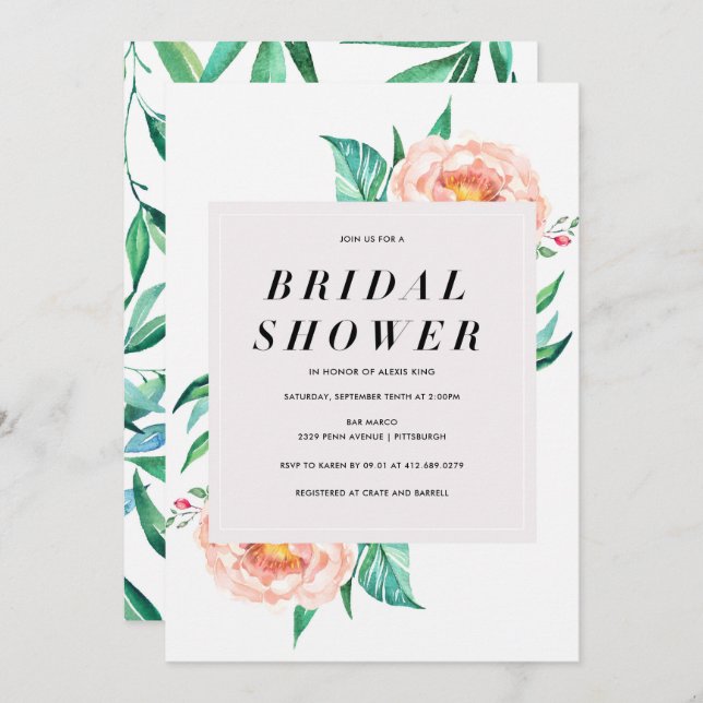Floral Tropical Bridal Shower Invitation (Front/Back)