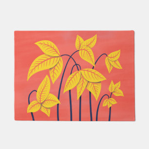 Floral Tropical Coral Pink Yellow Doormat