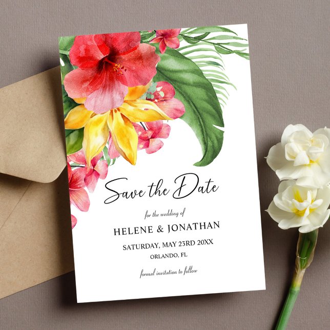 Floral Tropical Destination Wedding Save The Date (Floral Tropical Destination Wedding Save The Date)