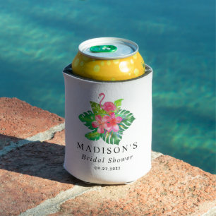 Floral Tropical Flamingo Bridal Shower Can Cooler