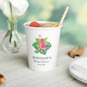 Floral Tropical Flamingo Bridal Shower Paper Cups