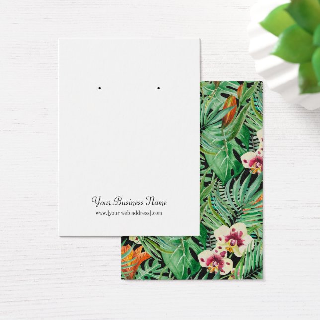 Floral Tropical Foliage Leaves Custom Earring Card (Desk)