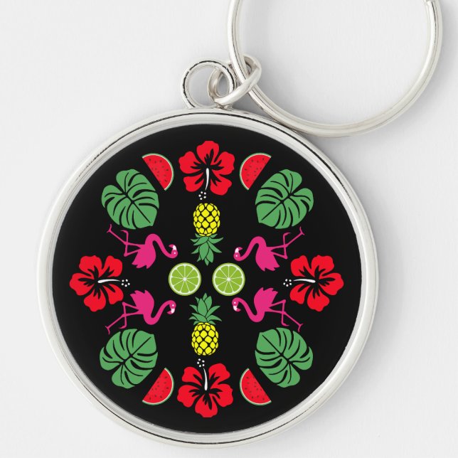 Floral Tropical Fruit Patterned Key Ring (Front)