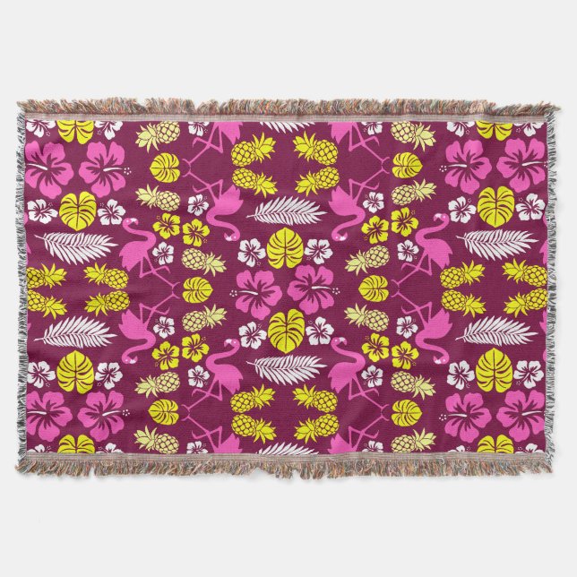 Floral Tropical Fruit Patterned Throw Blanket (Front)