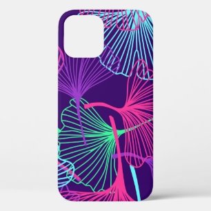 Floral Tropical Gingko Leaves background in neon c iPhone 12 Case