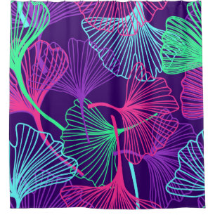 Floral Tropical Gingko Leaves background in neon c Shower Curtain
