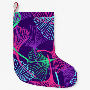 Floral Tropical Gingko Leaves background in neon c Small Christmas Stocking