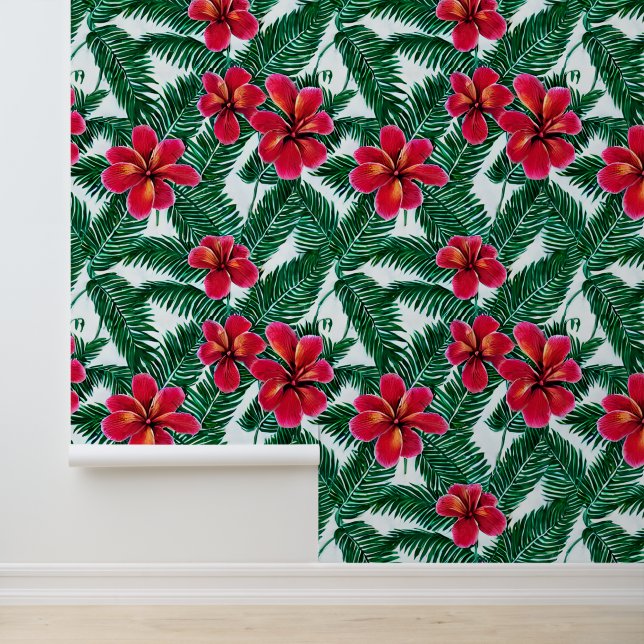 Floral tropical jungle flowers hibiscus botanical wallpaper (Application)
