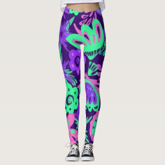 Floral Tropical Neon Colours Bright Leggings