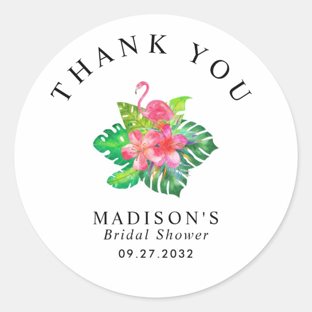 Floral Tropical Paradise Bridal Shower Thank You Classic Round Sticker (Front)