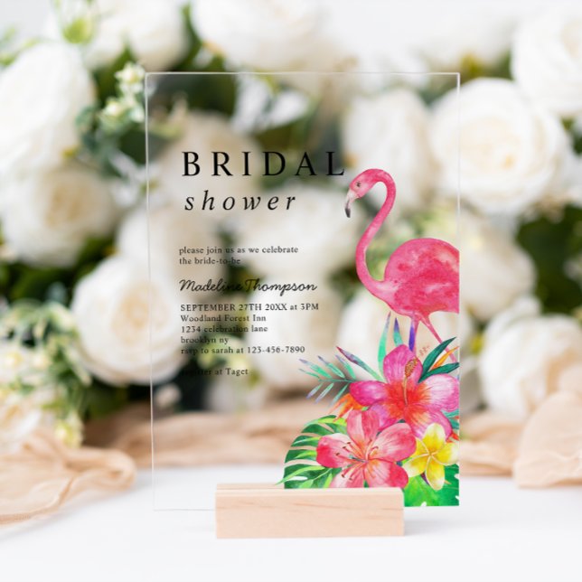 Floral Tropical Paradise Flamingo Bridal Shower Acrylic Invitations (Creator Uploaded)