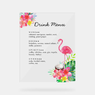 Floral Tropical Paradise Flamingo Drinks Menu Acrylic Sign