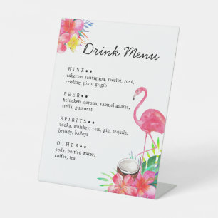 Floral Tropical Paradise Flamingo Drinks Menu Pedestal Sign