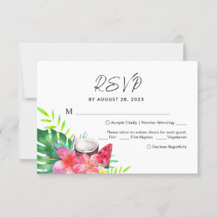 Floral Tropical Paradise Palm Leaves Wedding RSVP Card