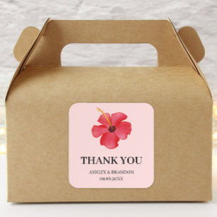 Floral Tropical Pink Flower Wedding Thank You Square Sticker