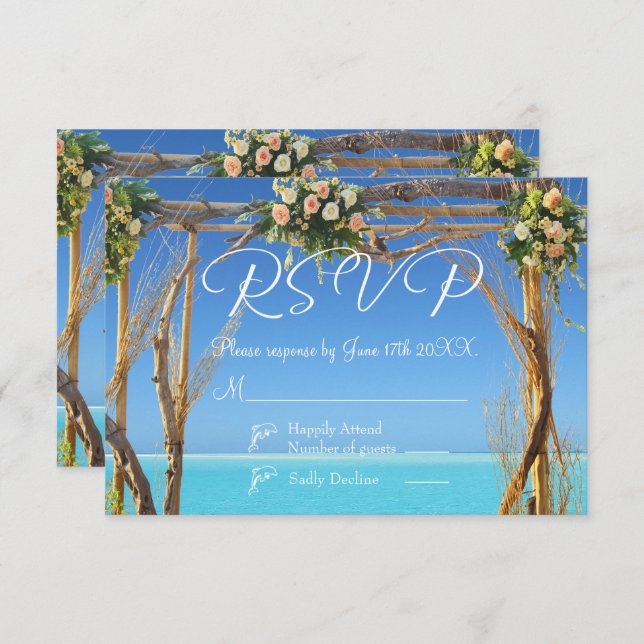 Floral Tropical Summer Beach Wedding RSVP Card (Front/Back)