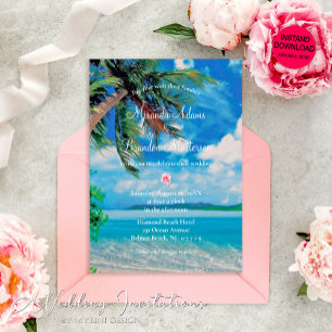 Floral Tropical Summer Palm Beach Wedding Invitation