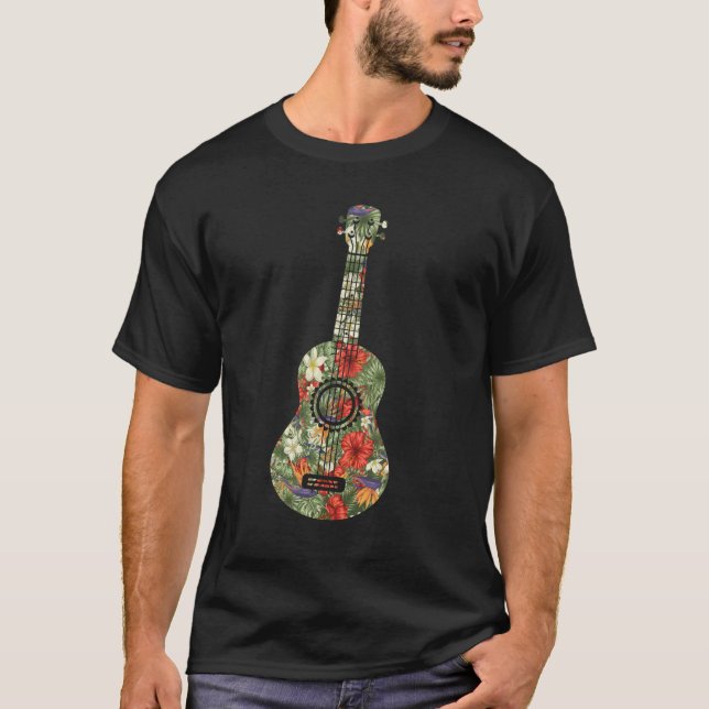 Floral Tropical Ukulele Player Hawaiian Musician T-Shirt (Front)
