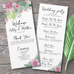 Floral Tropical Wedding Ceremony Programme<br><div class="desc">Chic Floral Palm Tropical Elegant Wedding Ceremony Program. With pink and green botanical accents contrasted by black and white lettering. A tropical design that embraces the tranquil beauty of nature mixed with a playful edge that is sure to help you have fun. A blend of calming green tropical leaves, including...</div>