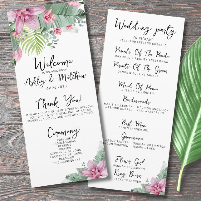 Floral Tropical Wedding Ceremony Programme (Chic Floral Palm Tropical Elegant Wedding Ceremony Program)