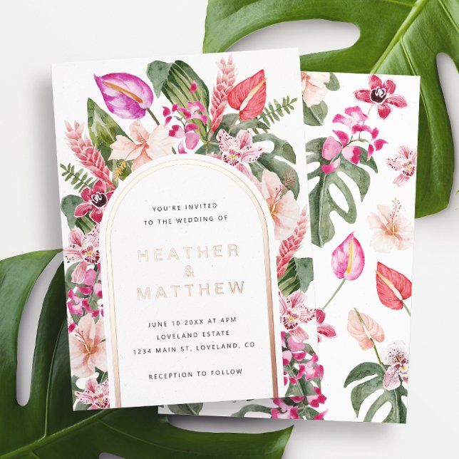 Floral Tropical Wedding Foil Invitation (Watercolor Floral Tropical Wedding Foil Invitation by Painted Paperie
)