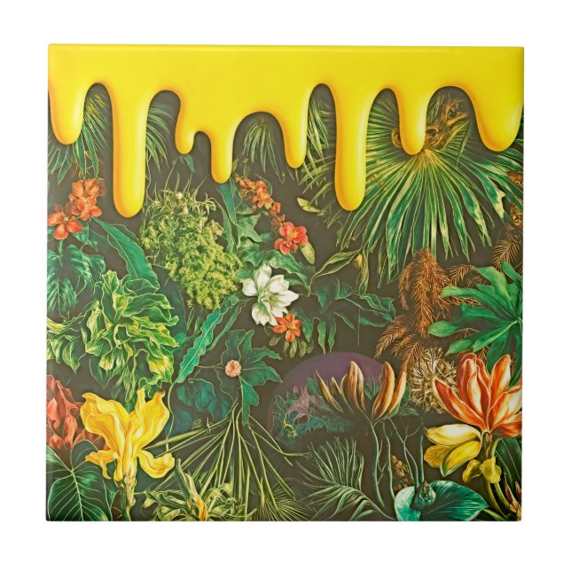 Floral Troplical Flower Mix Dripping Effect  Tile (Front)