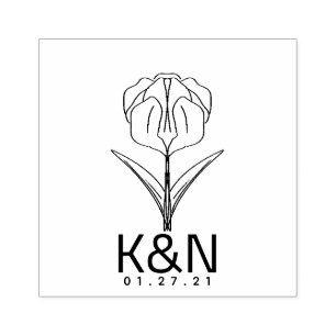 Floral Tulip Line Art Initial Logo Wedding Rubber Stamp