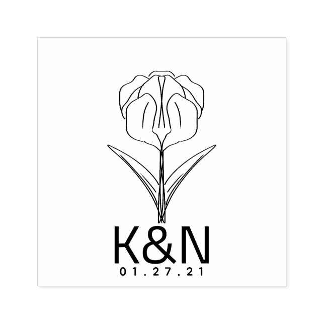 Floral Tulip Line Art  Initial Logo Wedding Rubber Stamp (Imprint)