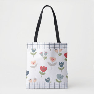 Floral Tulips Abstract Trim Farmhouse Pattern Tote Bag