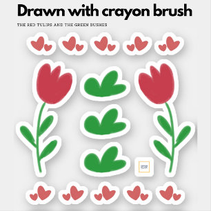 Floral tulips hearts in red and green bushes