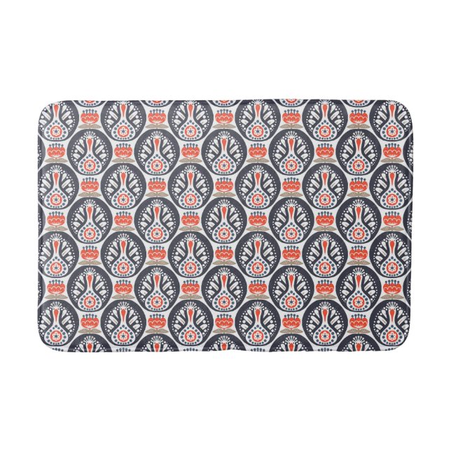 Floral Turkey Folk Art Pattern Bath Mat (Front)
