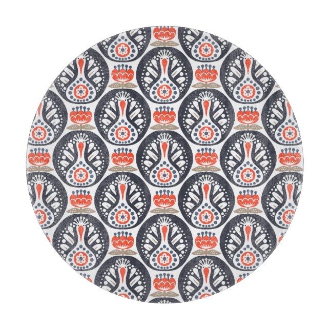 Floral Turkey Folk Art Pattern Cutting Board (Front)