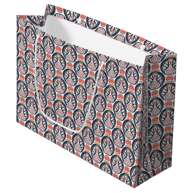 Floral Turkey Folk Art Pattern Large Gift Bag (Front Angled)